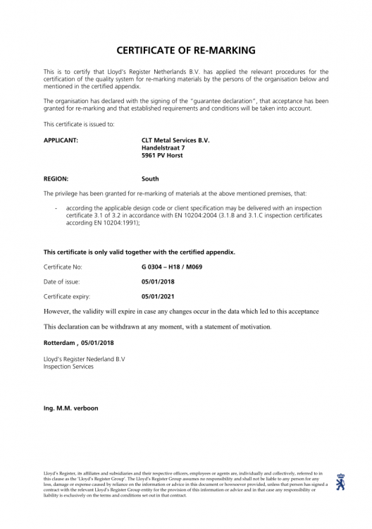 Certificate of remarking (1) Certificate of remarking (1)